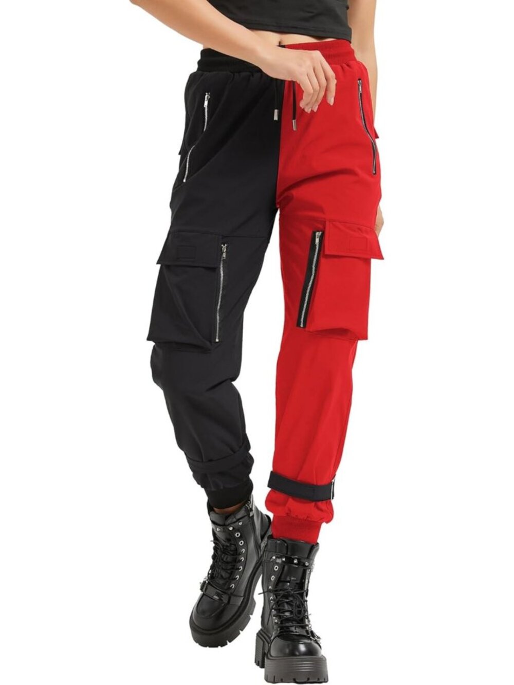 Trendy Black Cargo Pants for Women | Loose Fit, Multi-Pocket, Punk Goth Style
